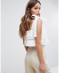 Boohoo Ruffle And Lace Tiered Tie Shoulder Crop Top