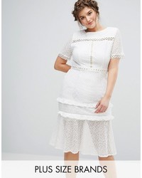 Truly You Lace Dress With Ruffle Hem And Eyelet Detail