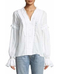 Paige Alonza Long Sleeve Ruffled Cotton Blouse With Ruffled Trim
