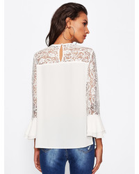 Shein Lace Neck Tiered Bell Sleeve Blouse