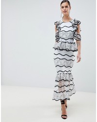 ASOS DESIGN Premium Lace Midi Dress With Peplum Frill Hem And Contrast Binding