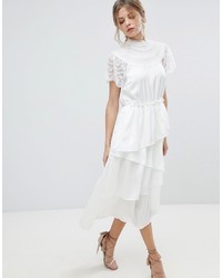 Y.a.s High Neck Lace Midi Dress With Asymetric Hem