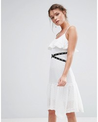 True Decadence Lace Ruffle Layer Midi Dress With Eyelet Detail