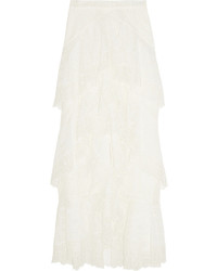 White Ruffle Lace Midi Skirt
