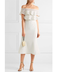 Rebecca Vallance Farina Ruffled Embroidered Lace And Stretch Crepe Dress White