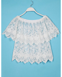 Embroidery Sheer Lace Layered Off The Shoulder Top