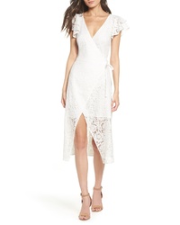 White Ruffle Lace Wrap Dress