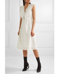 Burberry Ruffle Trimmed Broderie Anglaise Cotton Blend Dress White