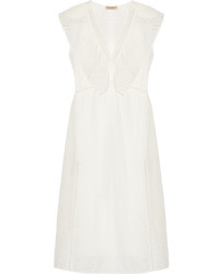 Burberry Ruffle Trimmed Broderie Anglaise Cotton Blend Dress White