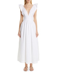 White Ruffle Linen Maxi Dress