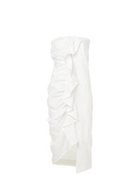 White Ruffle Linen Midi Dress