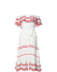 White Ruffle Linen Off Shoulder Dress