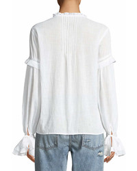 Paige Alonza Long Sleeve Ruffled Cotton Blouse With Ruffled Trim