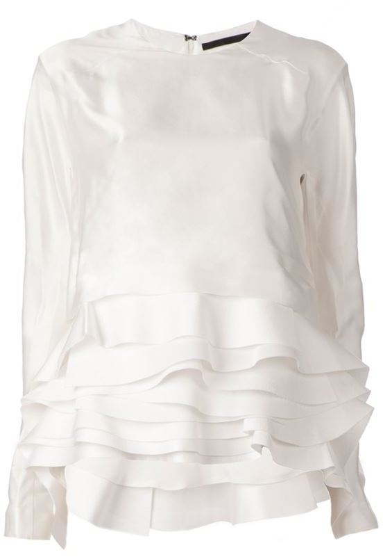 white ruffle long sleeve top