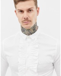 ASOS DESIGN Skinny Fit Ruffle Front Shirt In White