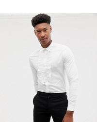 ASOS DESIGN Tall Skinny Fit Ruffle Front Shirt In White