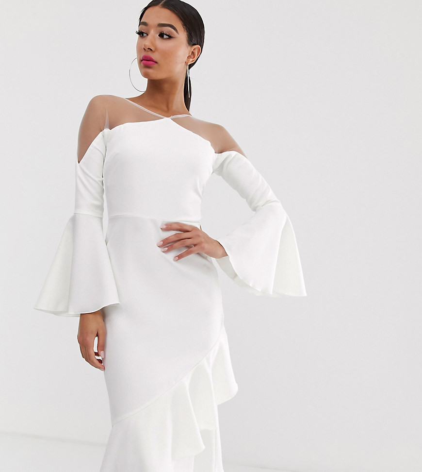 white frill hem midi dress