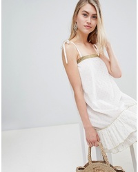En Creme Sleeveless Mini Dress With Shoulder Tie