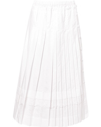 Simone Rocha Broderie Med Pleated Cotton Poplin Midi Skirt
