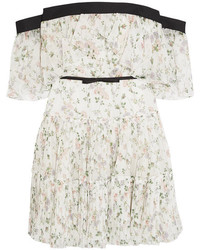 Giambattista Valli Off The Shoulder Ruffled Floral Print Silk Chiffon Mini Dress Ivory