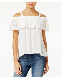Jessica Simpson Eyelet Ruffled Off The Shoulder Top