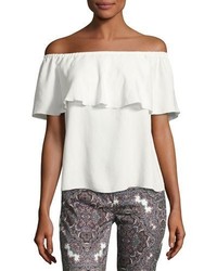 7 For All Mankind Off The Shoulder Ruffled Blouse White