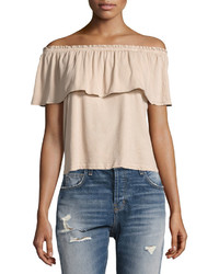 Current/Elliott The Ruffle Off The Shoulder Top White