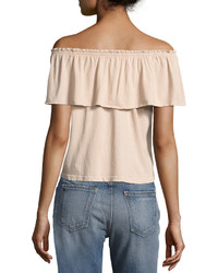 Current/Elliott The Ruffle Off The Shoulder Top White