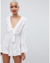 PrettyLittleThing Cheesecloth Bell Sleeve Playsuit