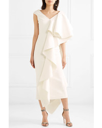 SOLACE London Alora Asymmetric Ruffled Stretch Cady Midi Dress