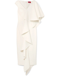 SOLACE London Alora Asymmetric Ruffled Stretch Cady Midi Dress