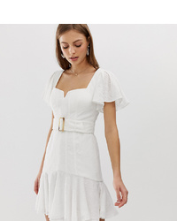 Forever New Embroidered Midi Flip Dress With Belt In Ivory