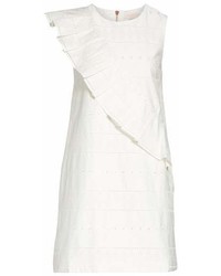 Ted Baker London Embroidered Ruffle Stretch Cotton Shift Dress