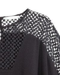 H&M Blouse With Ruffled Sleeves Black Ladies