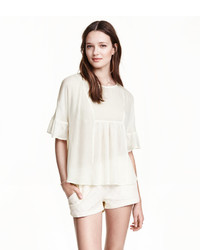 H&M Blouse With Ruffled Sleeves Natural White Ladies