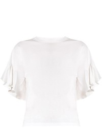 Chloé Chlo Silk Panelled Ruffled Sleeve Cotton Jersey Top