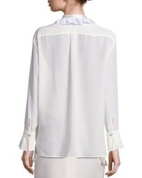 Fendi Ruffle Long Sleeve Silk Blouse