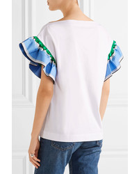 Emilio Pucci Ruffled Silk Twill Trimmed Cotton Jersey Top White