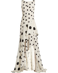 Oscar de la Renta Polka Dot Print Ruffled Silk Gown