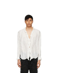 White Ruffle Silk Long Sleeve Shirt
