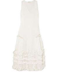 White Ruffle Silk Maxi Dress