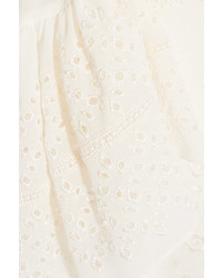 Saint Laurent Ruffled Broderie Anglaise Georgette Midi Dress White