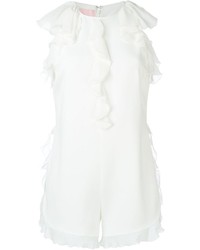 White Ruffle Silk Playsuit