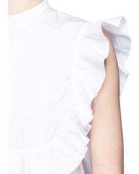 Helmut Lang Ruffle Bib Sleeveless Cotton Poplin Shirt