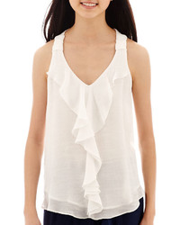 jcpenney By And By Byby Sleeveless Solid Chiffon Ruffle Front Top