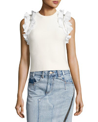 3.1 Phillip Lim Sleeveless Fitted Cotton Top W Ruffled Trim