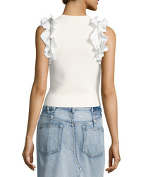 3.1 Phillip Lim Sleeveless Fitted Cotton Top W Ruffled Trim