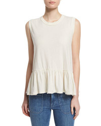 The Great The Sleeveless Ruffle Tee Washed White