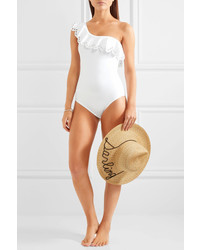 Karla Colletto Temptation One Shoulder Ruffled Embellished Swimsuit White