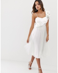 White Ruffle Tulle Fit and Flare Dress